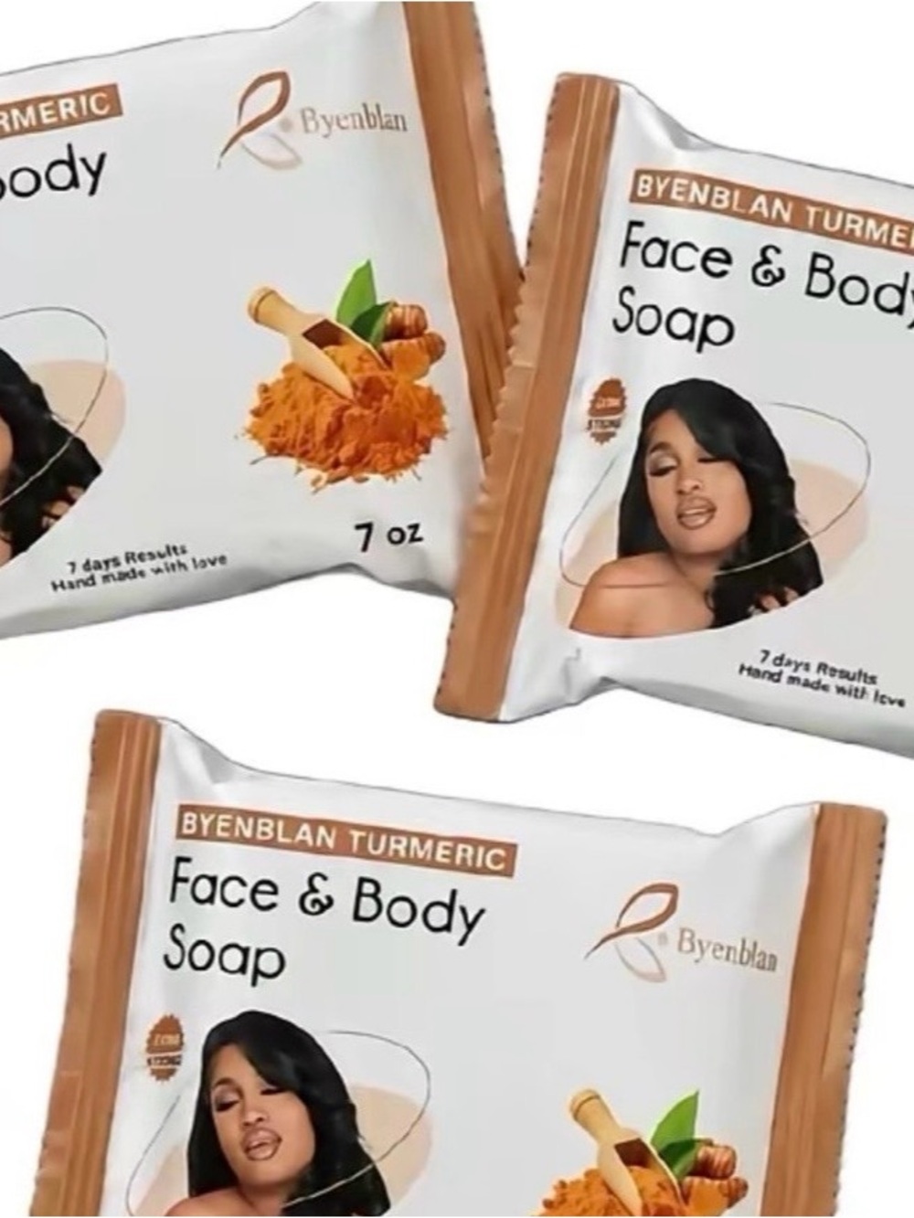 3 pack Byenblan Turmeric Face & Body Soap — Cream/Brown 7 oz